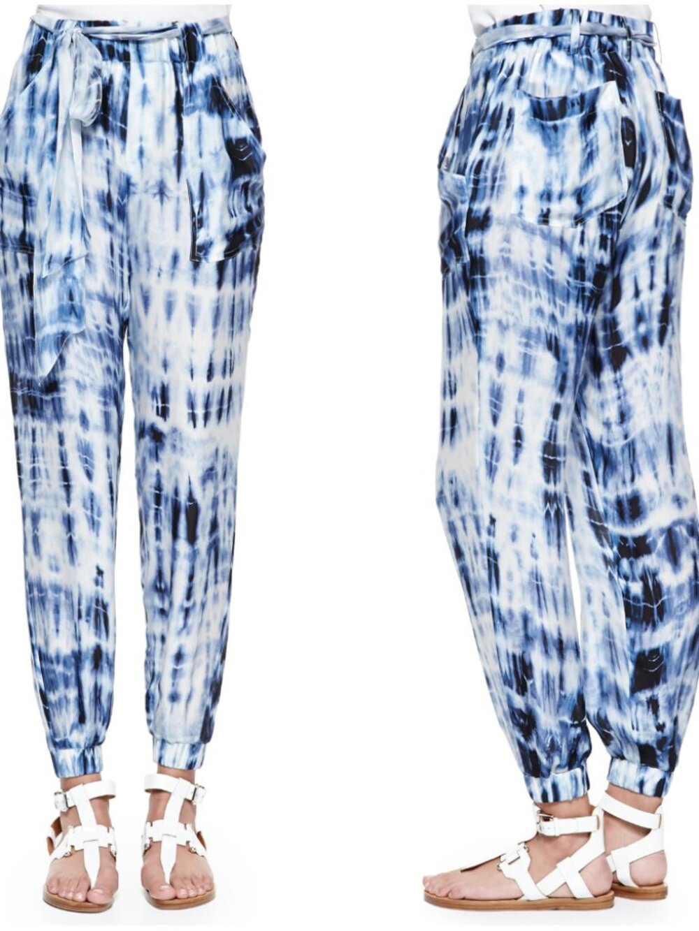 Ralph Lauren Silk Pants XS 0 2 Joggers Blue White Tie Dye Harem Black Label $995